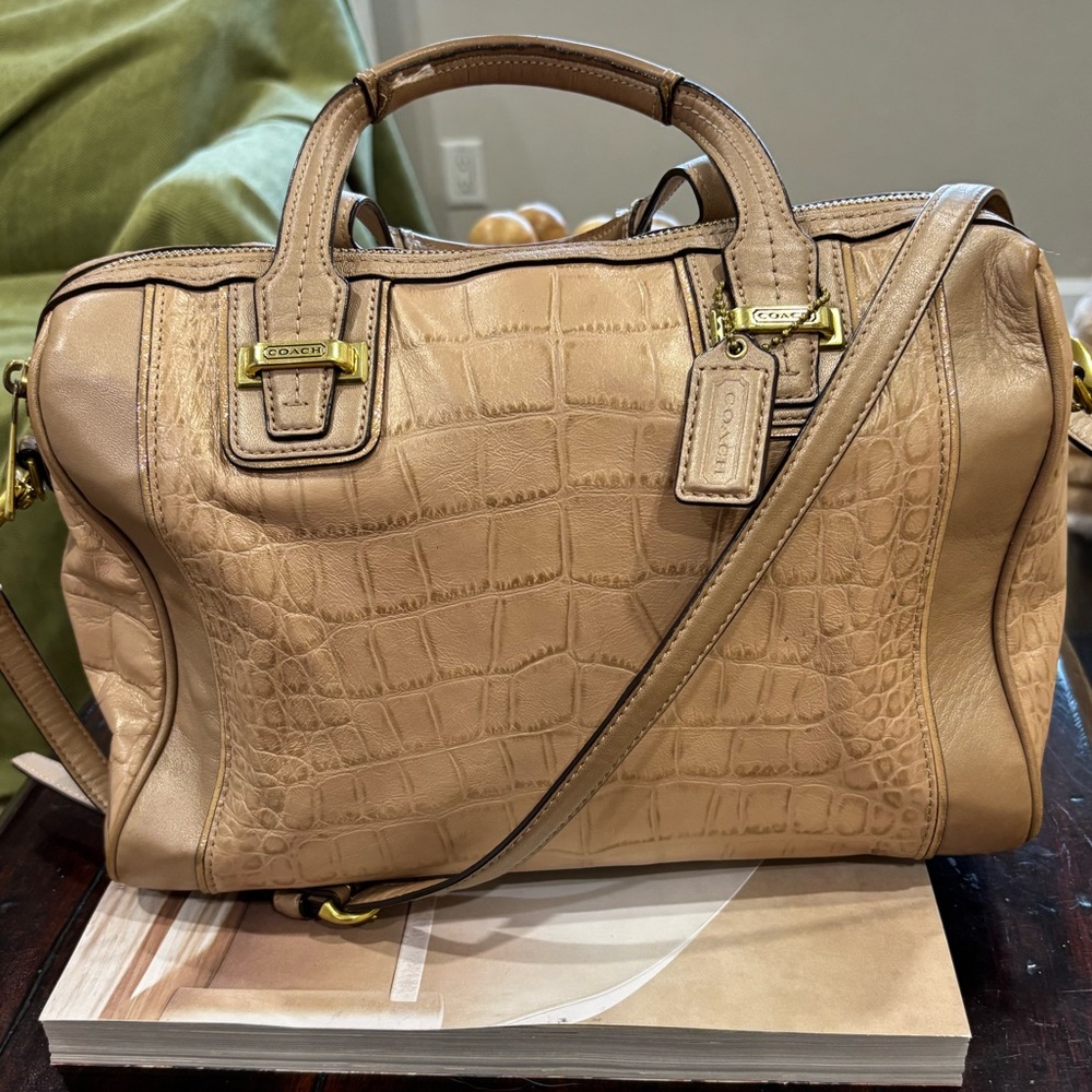 Coach Taylor Exotic Crocodile Embossed Leather Croc-Embossed Satchel Bag in Tan